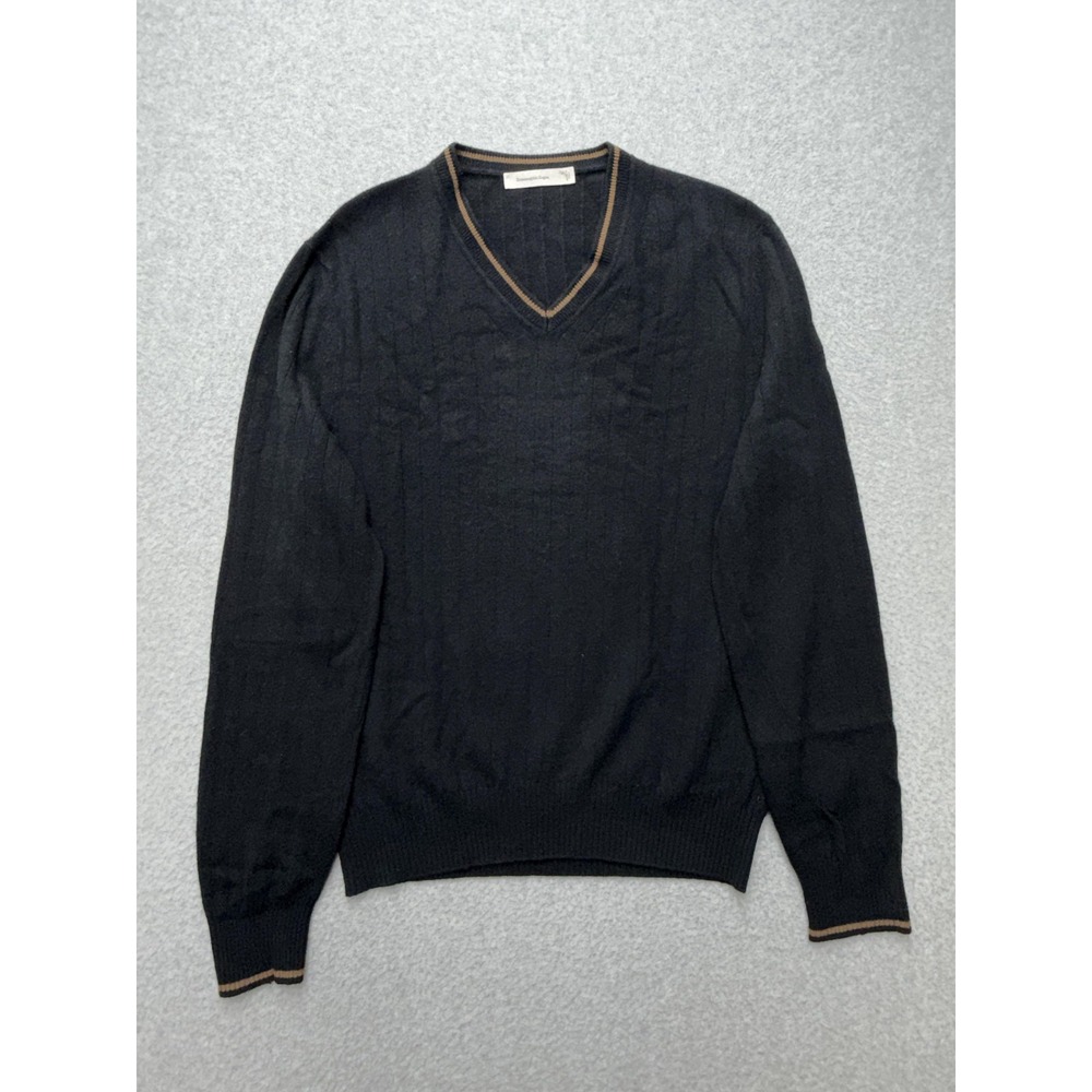 Ermenegildo Zegna Sweater Mens Small Black Wool Cashmere V Neck Cable Knit Italy